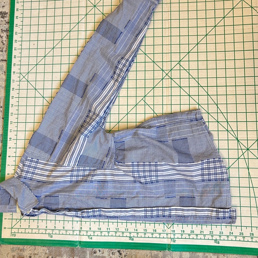 Vintage Anthropologie Shirt Size 2 Blue White Patchwork Quilt Striped Boho Beach - Picture 7 of 10
